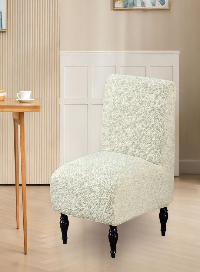 Lussenwert Armless Accent Chair Cover Stretch Slipper Chair Cover Without Arms Jacquard Armless Chair Slipcover Furniture Protector Covers for Living Room Bedroom Hotel, 1 Pack, Beige - Image 2